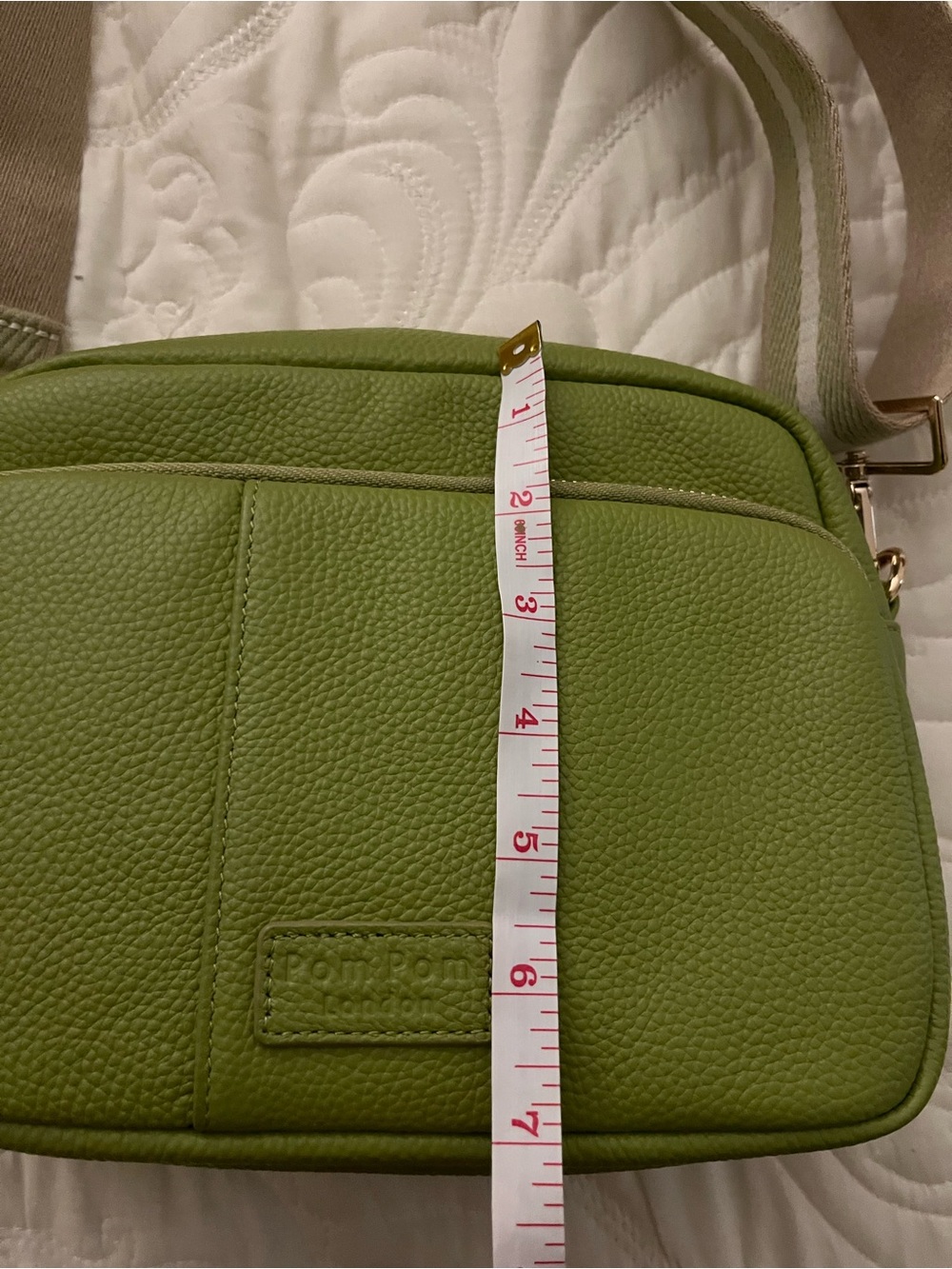 Pom Pom London Greenwich Crossbody Bag in Green with straps and charms - Picture 14 of 15